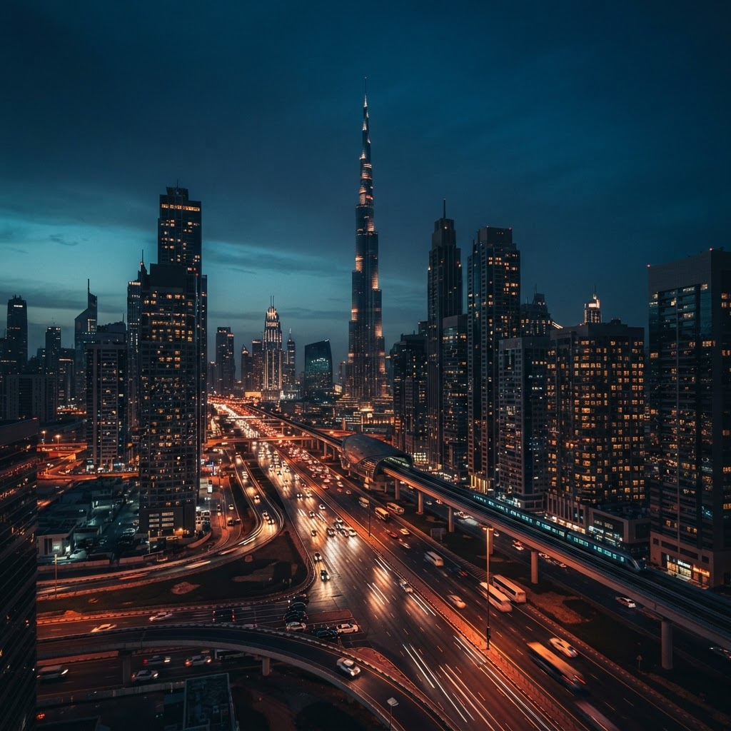 Dubai skyline at dusk